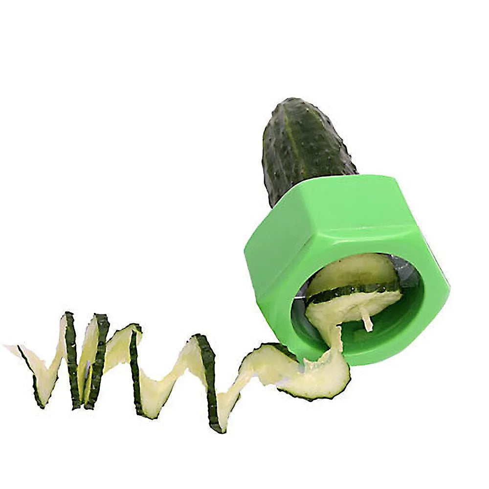 Yellow and green spiral vegetable cutter kitchen tool with food-grade ABS plastic construction