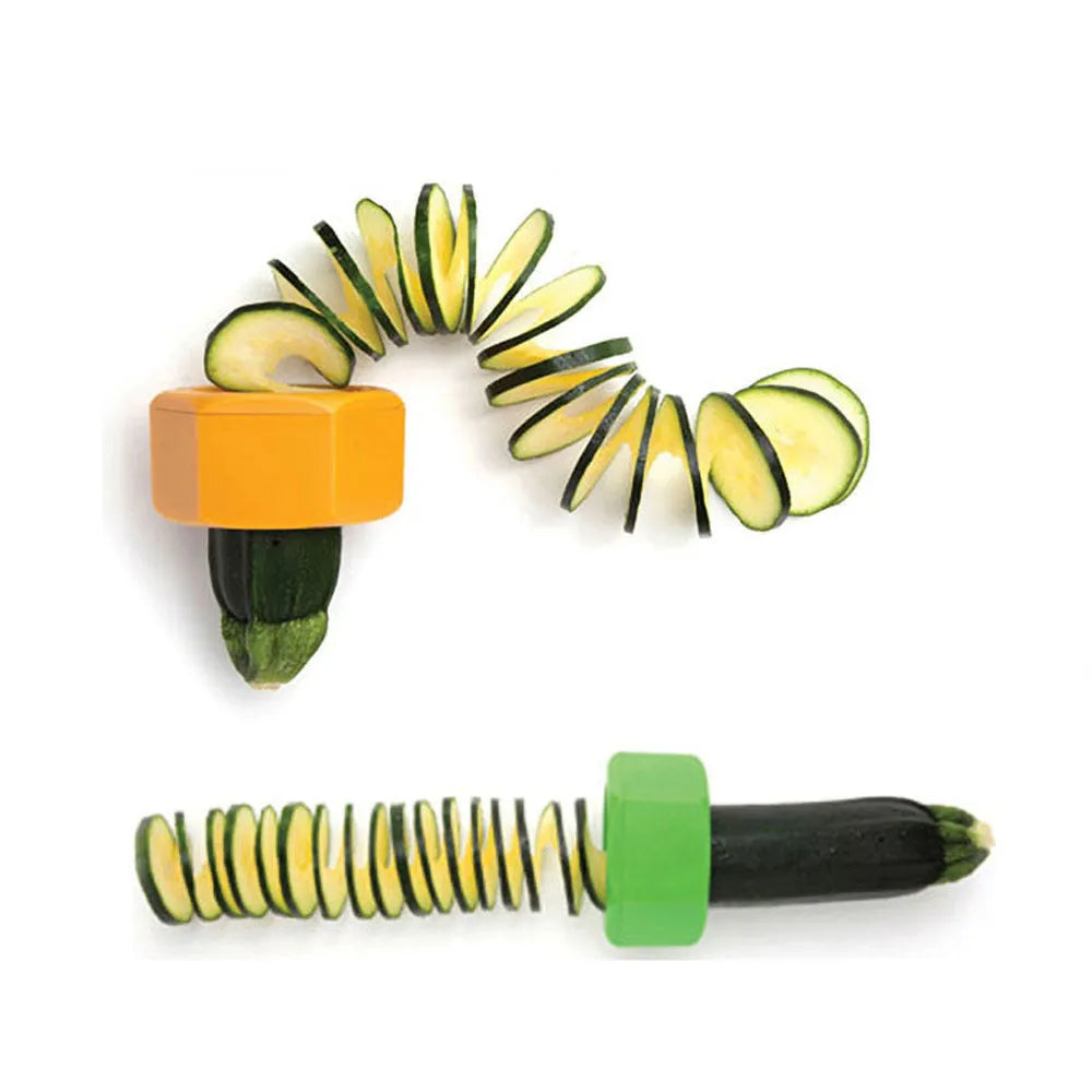 Yellow and green spiral vegetable cutter kitchen tool with food-grade ABS plastic construction