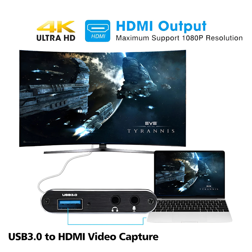 USB3.0 HDMI video capture card in black with ITE chip for 4K screen recording and 1080P 60Fps game capture