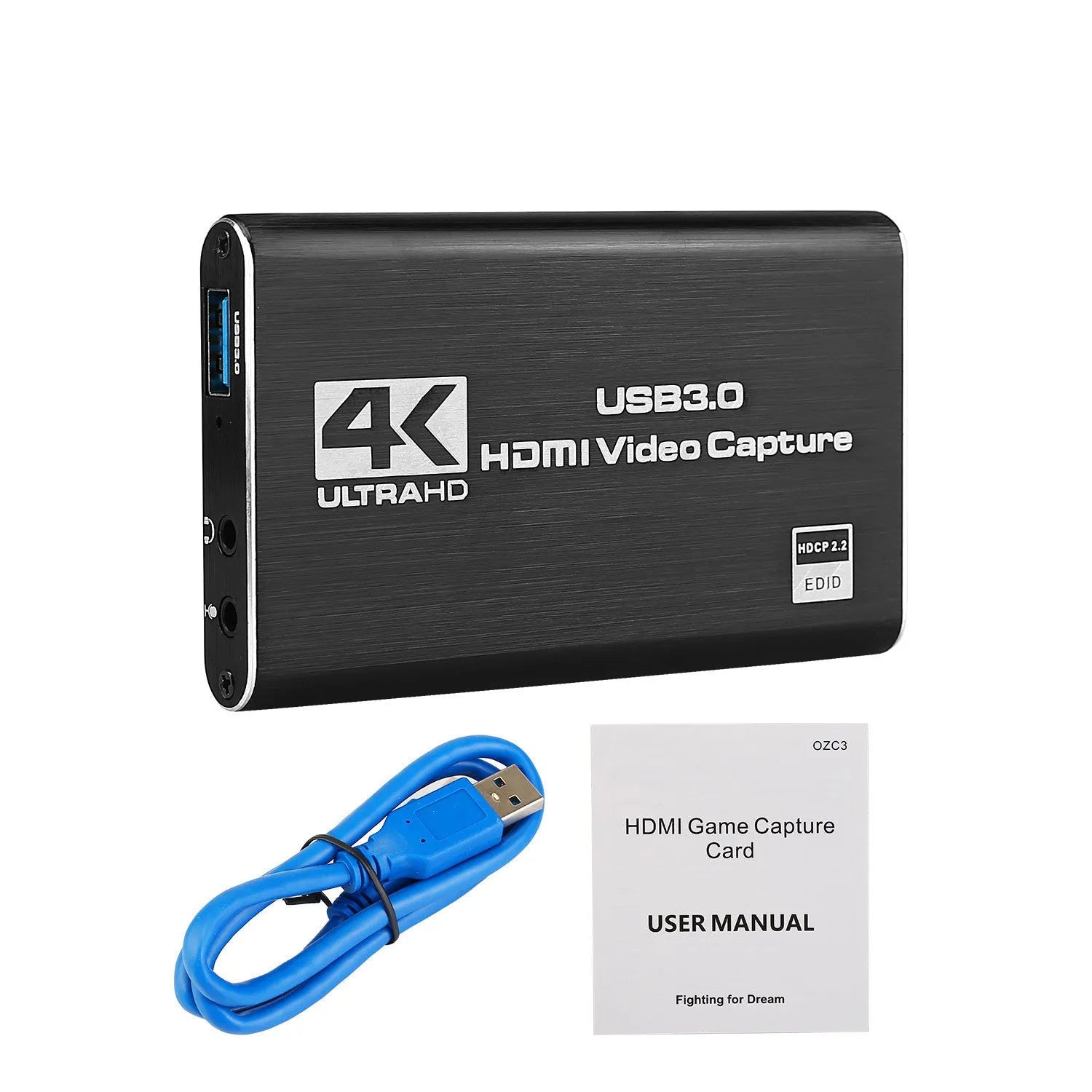 USB3.0 HDMI video capture card in black with ITE chip for 4K screen recording and 1080P 60Fps game capture
