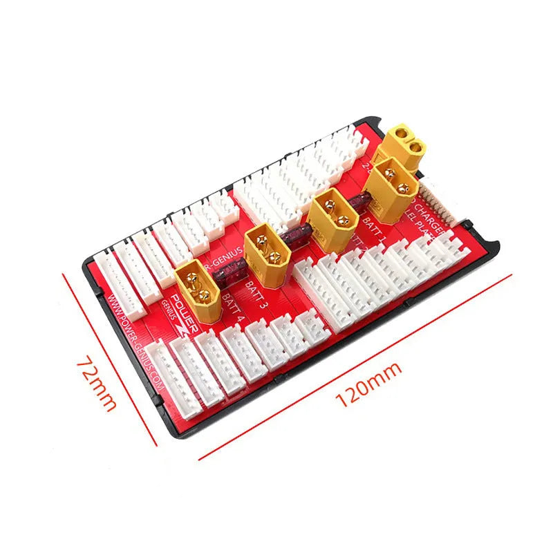 RC LiPo battery parallel charging board with gold connectors and four connection ports