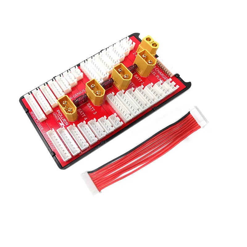 RC LiPo battery parallel charging board with gold connectors and four connection ports