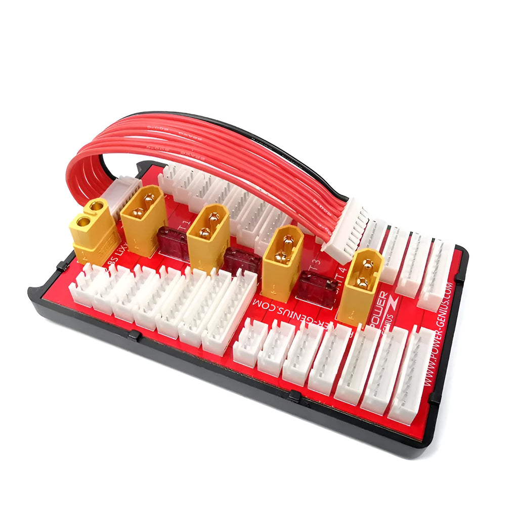 RC LiPo battery parallel charging board with gold connectors and four connection ports