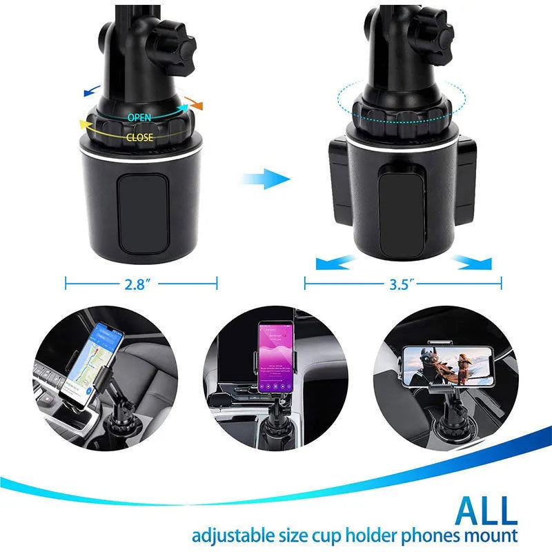 Black car phone holder with 360° rotation and adjustable height