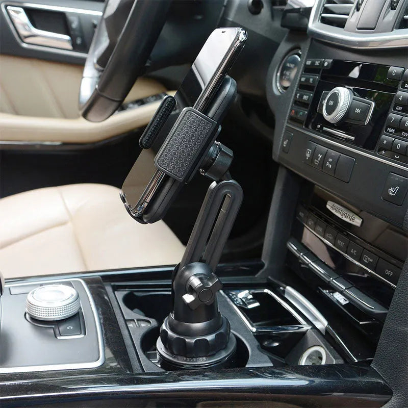 Black car phone holder with 360° rotation and adjustable height