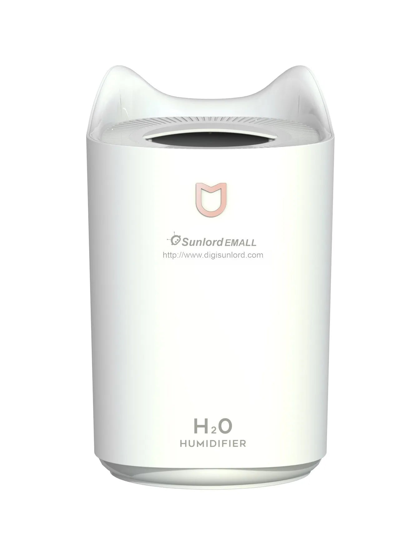 Double spray USB humidifier with large water tank in coral pink or white colour