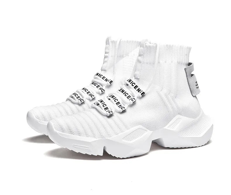 Men's black and white casual sports shoes with mesh lining available in sizes 39 to 47
