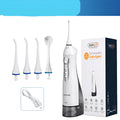 Electric oral irrigator with 330ml water tank, USB charging, and three cleaning modes on a bathroom counter