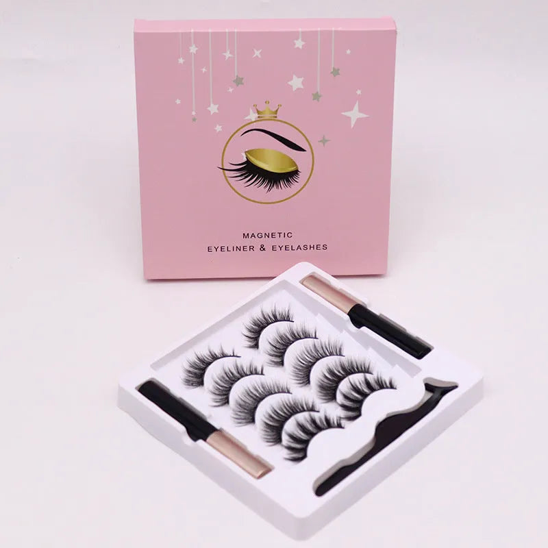 Black magnetic false eyelashes and dual-purpose eyeliner set with five magnetic points.