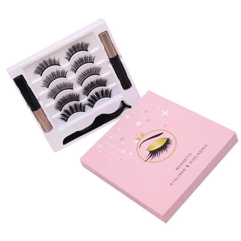 Black magnetic false eyelashes and dual-purpose eyeliner set with five magnetic points.