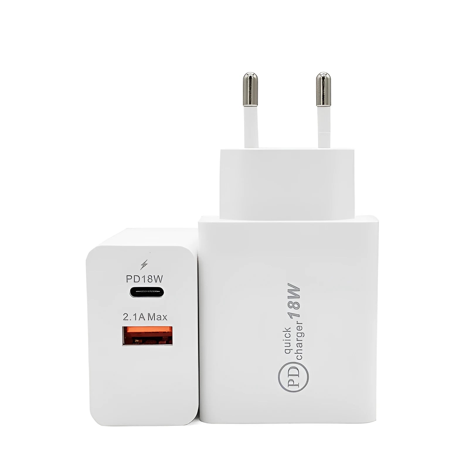 18W USB-C Power Delivery fast wall charger in black or white with US plug