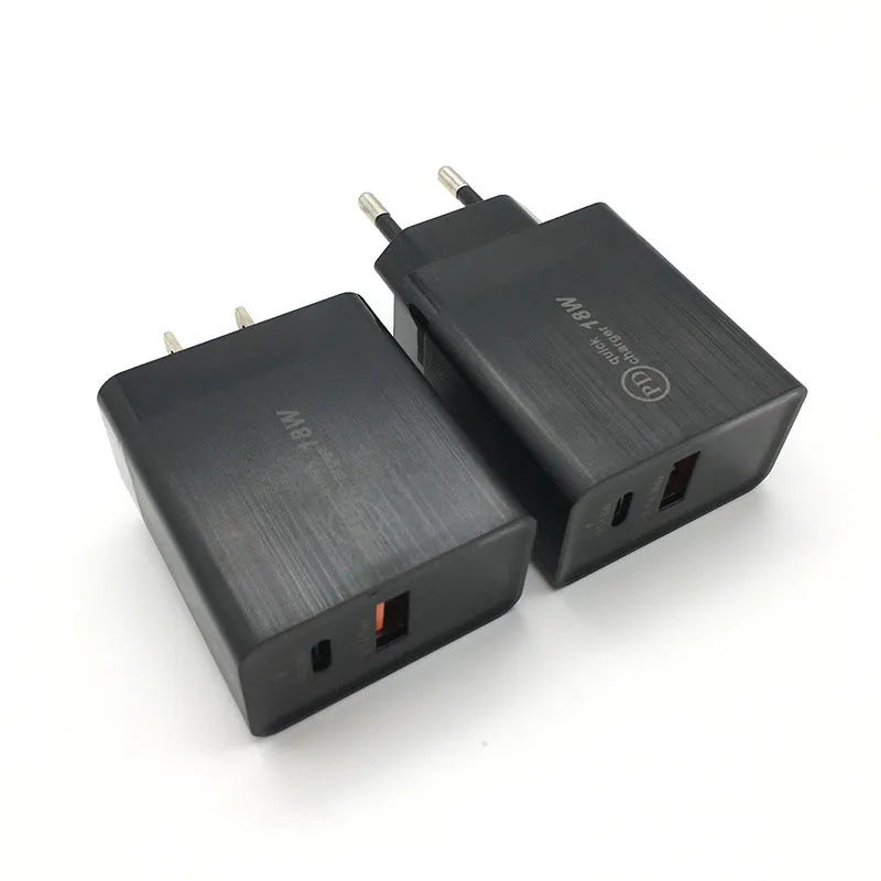 18W USB-C Power Delivery fast wall charger in black or white with US plug