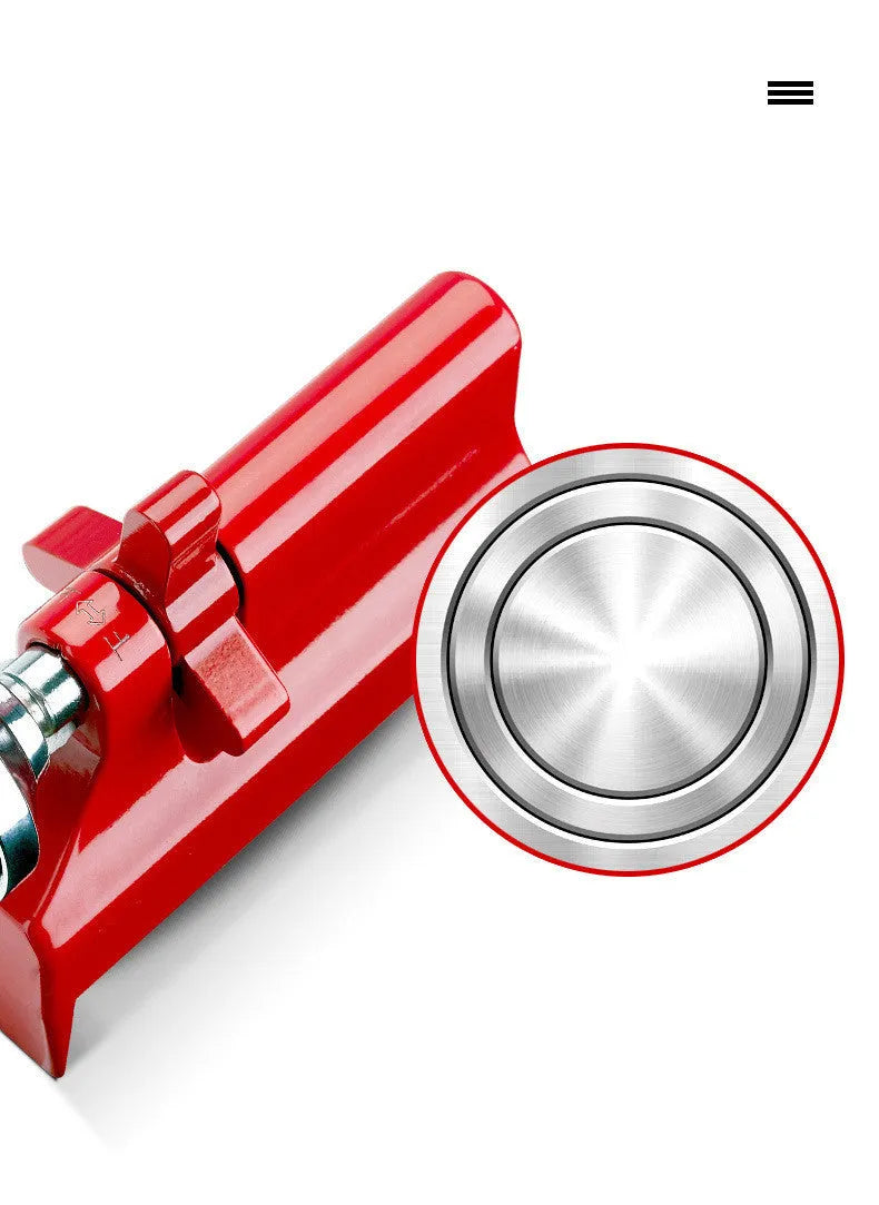 Red door stopper alarm by Jiadu, wolf guard style, with 80dB volume, on a door seam