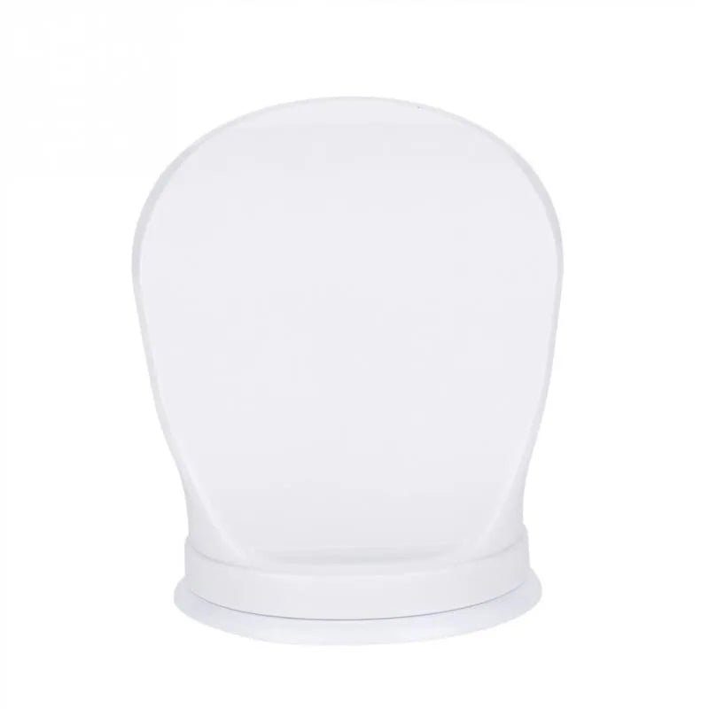 White plastic shower foot rest with suction cups, used as a step for washing feet or shaving legs in the bath or shower.