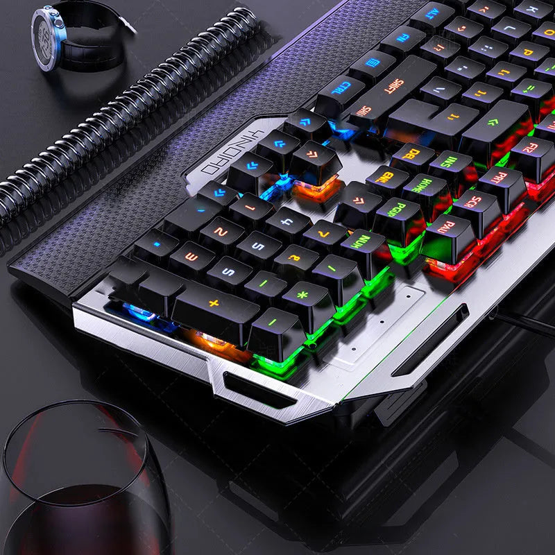 Silver Carving K100 metal wired mechanical keyboard with black axis switches, seven-colour backlight, large hand rest and phone holder