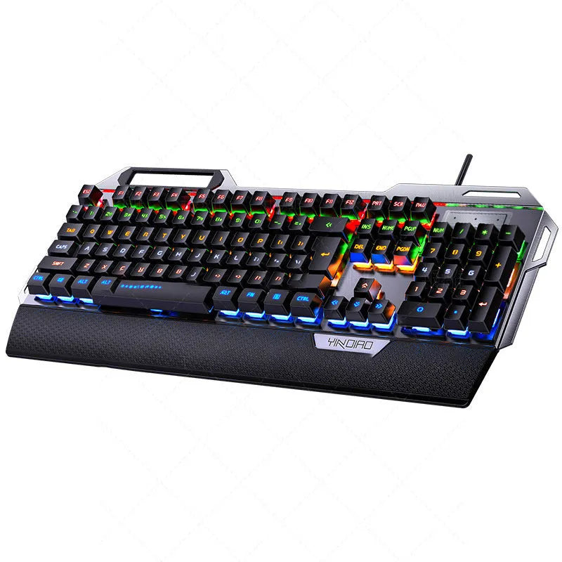 Silver Carving K100 metal wired mechanical keyboard with black axis switches, seven-colour backlight, large hand rest and phone holder
