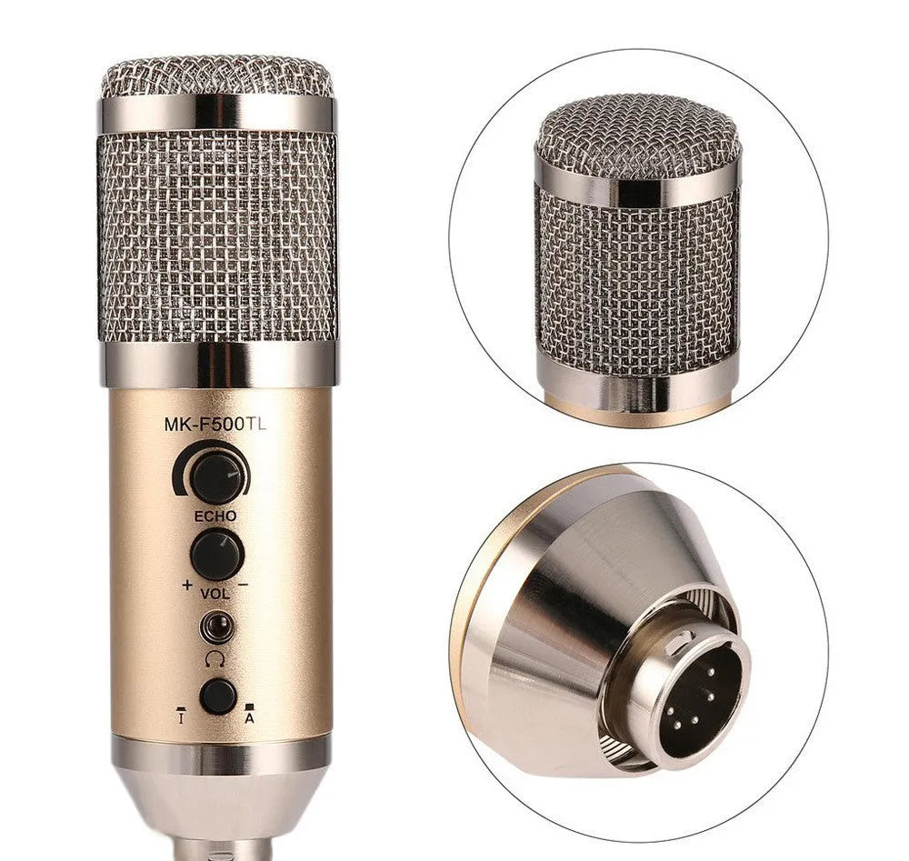 Gold USB condenser microphone with desktop stand for mobile phone and computer recording