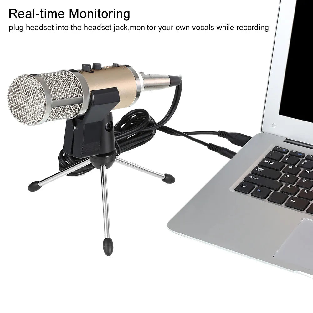 Gold USB condenser microphone with desktop stand for mobile phone and computer recording