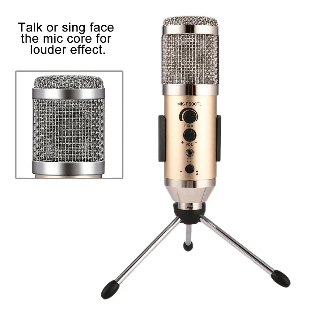Gold USB condenser microphone with desktop stand for mobile phone and computer recording