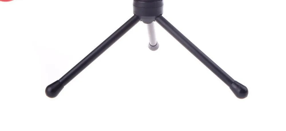 Black wired microphone with adjustable metal clip holder and long cable for PC and karaoke use.