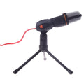 Black wired microphone with adjustable metal clip holder and long cable for PC and karaoke use.