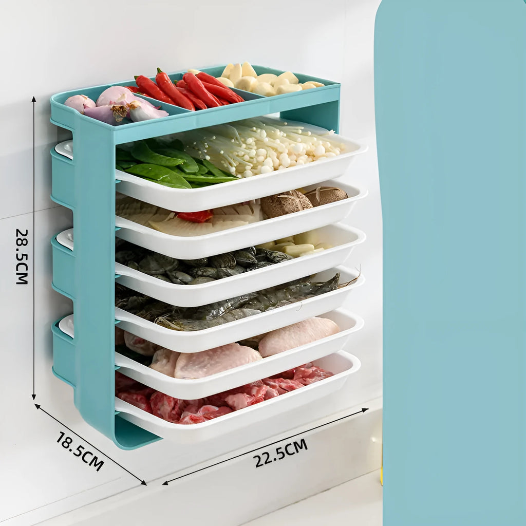 Wall-mounted kitchen side dish rack with frosted plastic finish in yellow, three layers