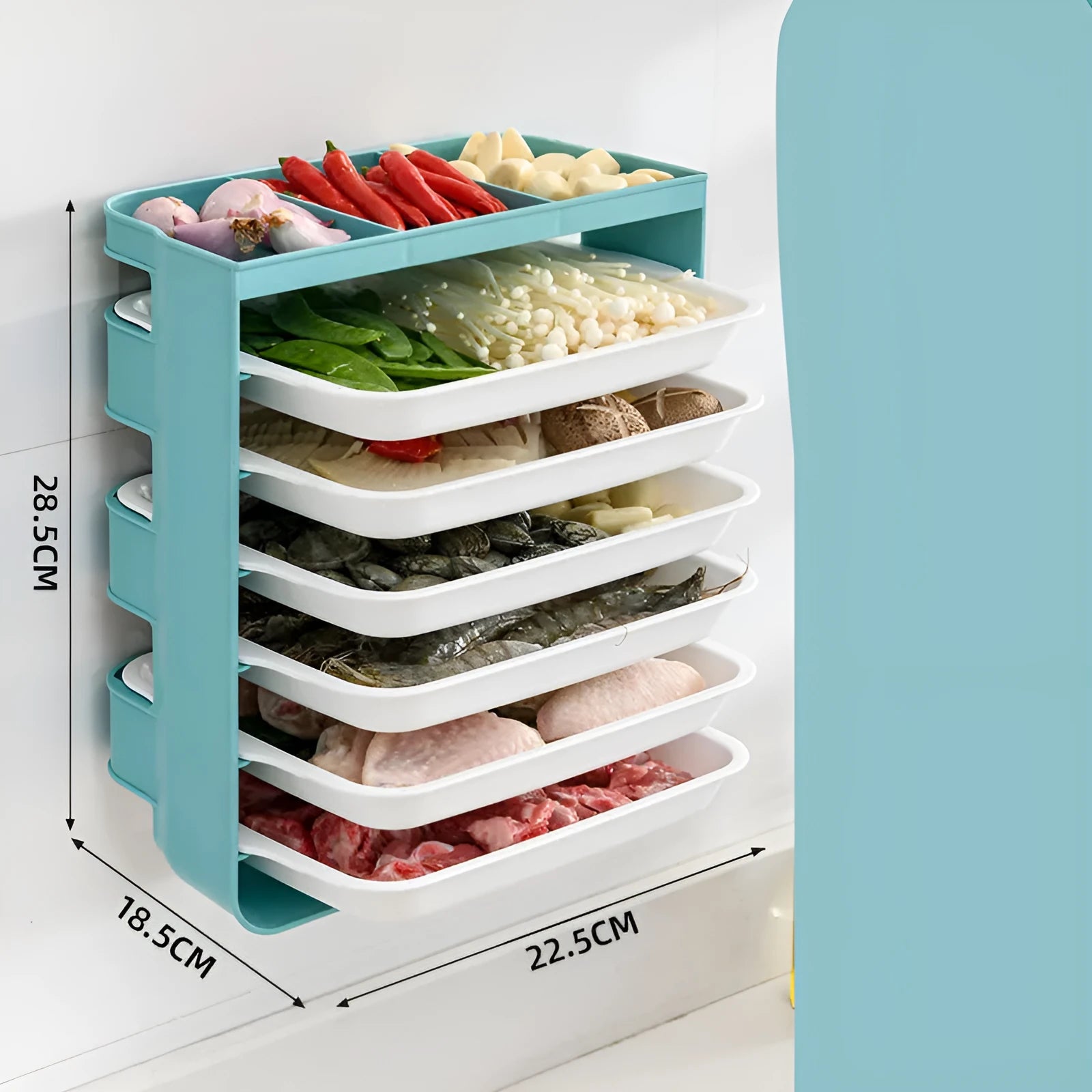 Wall-mounted kitchen side dish rack with frosted plastic finish in yellow, three layers