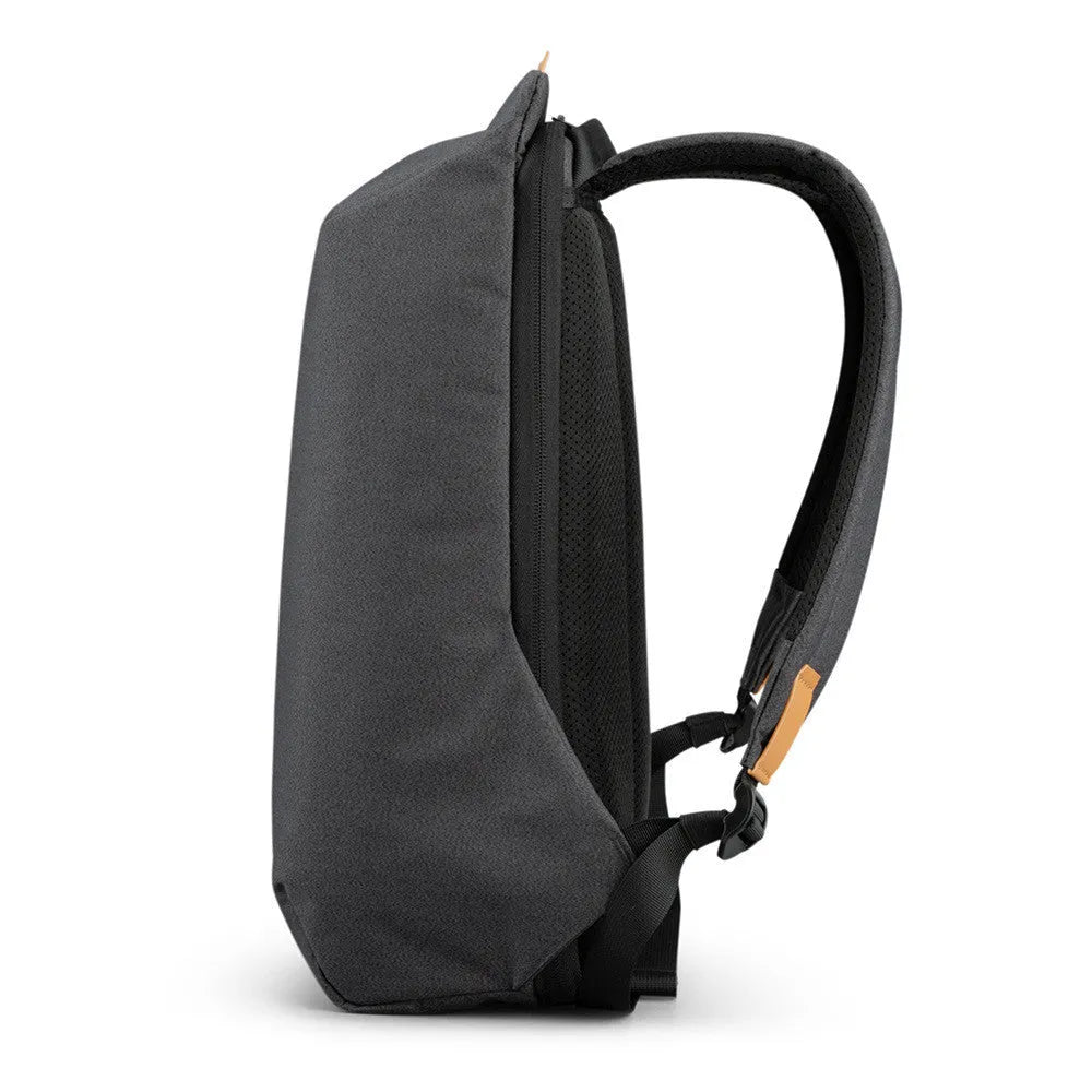 Jinshengsi medium USB charging backpack in dark gray with contrast colour details and zipper closure