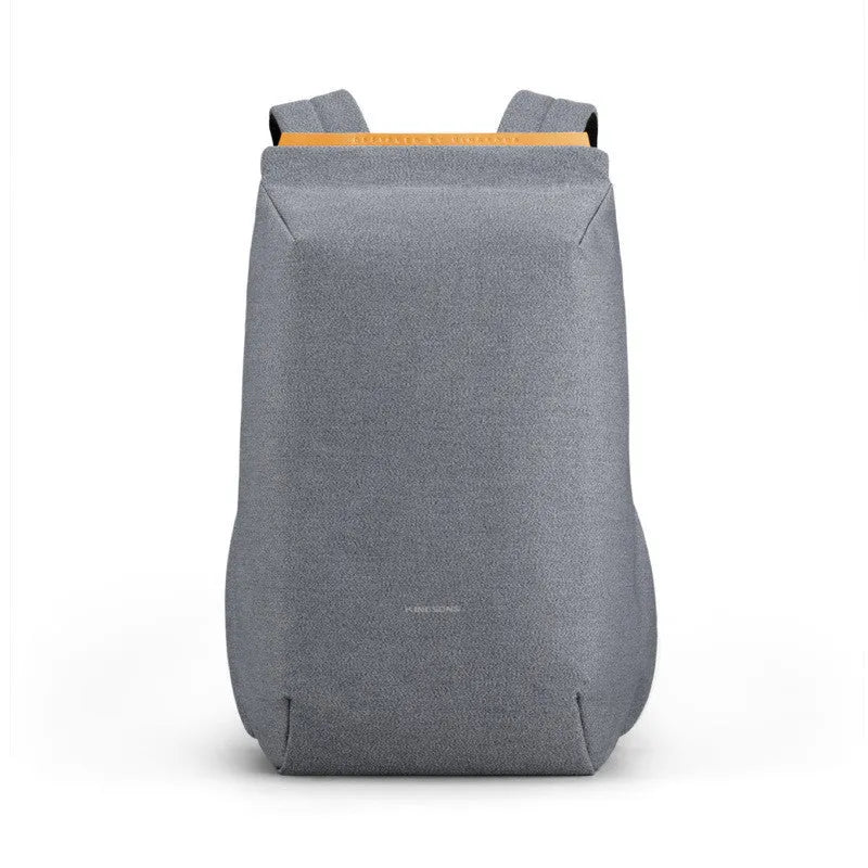 Jinshengsi medium USB charging backpack in dark gray with contrast colour details and zipper closure