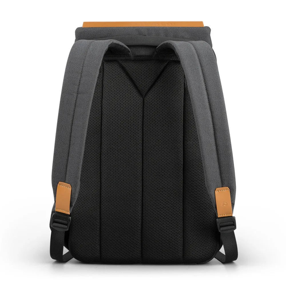 Jinshengsi medium USB charging backpack in dark gray with contrast colour details and zipper closure