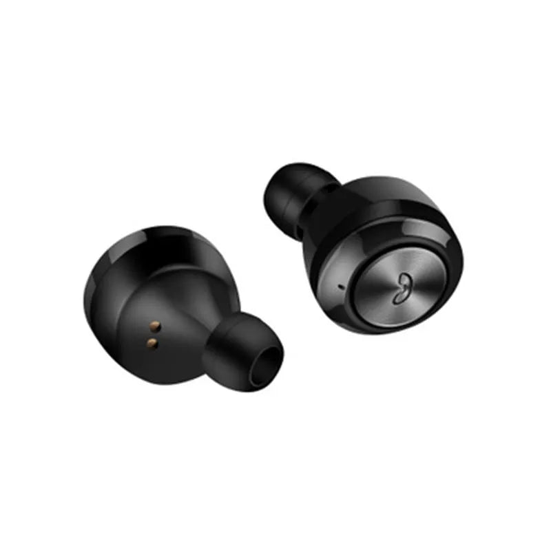 Black and white A6 true wireless noise cancelling Bluetooth earbuds with charging case.