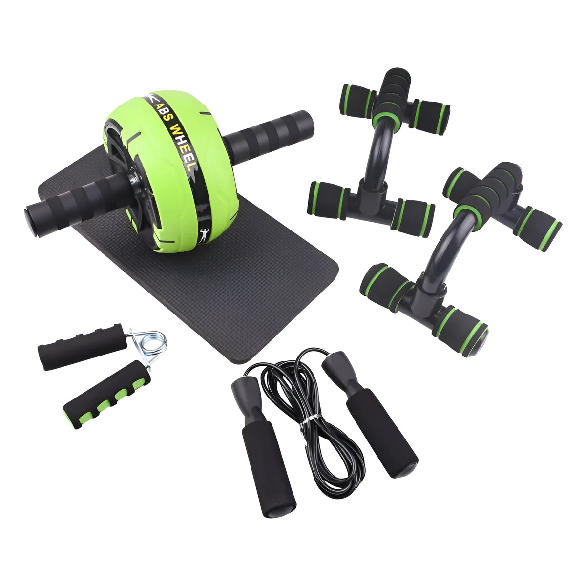 Resistance bands push-up bar abdominal fitness equipment set showing green, red, black, and blue colour options
