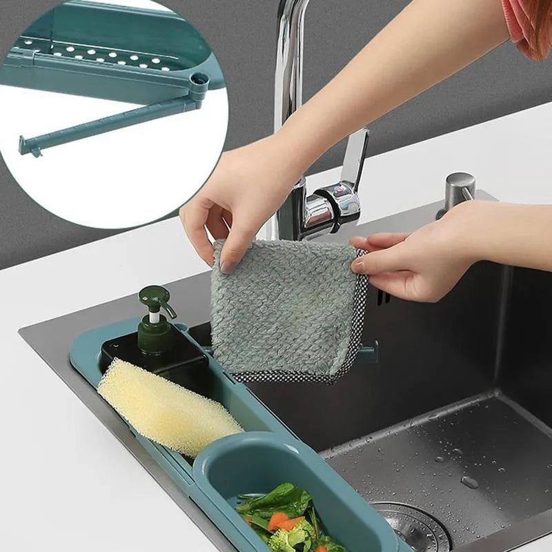 Telescopic adjustable sink organiser rack with drainage holes in PP material