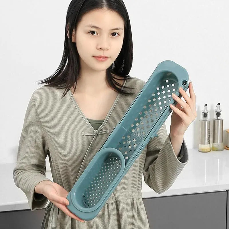 Telescopic adjustable sink organiser rack with drainage holes in PP material