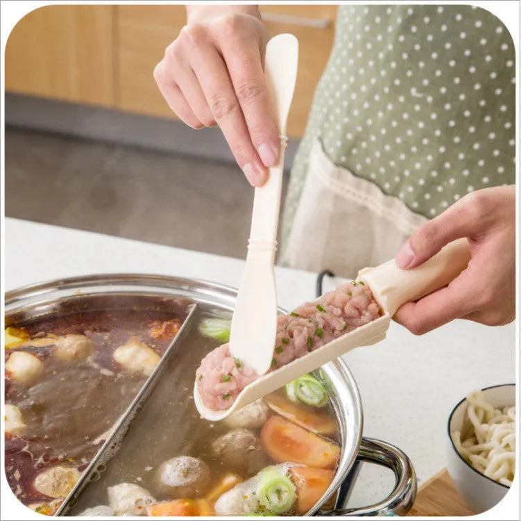 Handheld meatball maker tool for shaping meatballs and fishballs with custom logo option