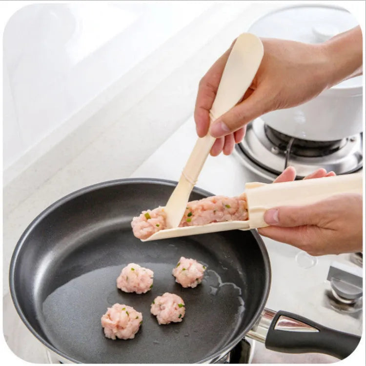 Handheld meatball maker tool for shaping meatballs and fishballs with custom logo option