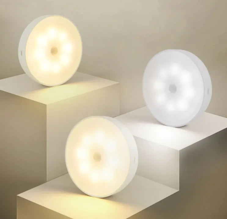 Round USB rechargeable LED puck light with PIR motion sensor for kitchen cabinets