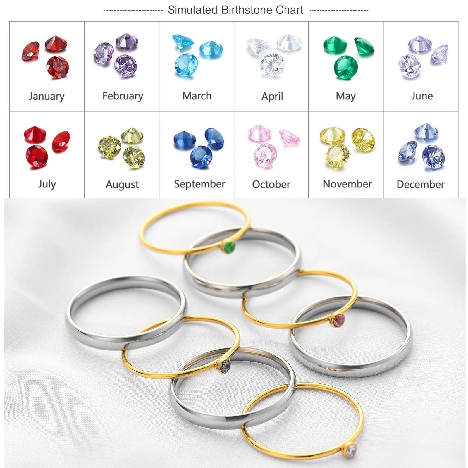 December birthstone titanium steel ring with engraved geometric design showing steel lettering and gold accents