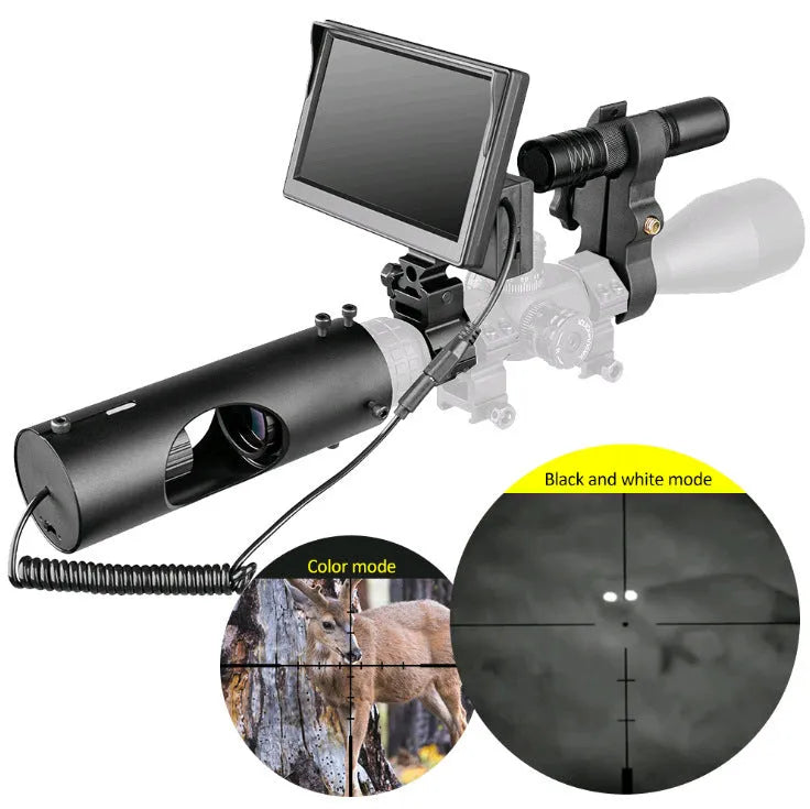Black digital night vision goggles with 5 inch LCD display for 200 metre viewing distance