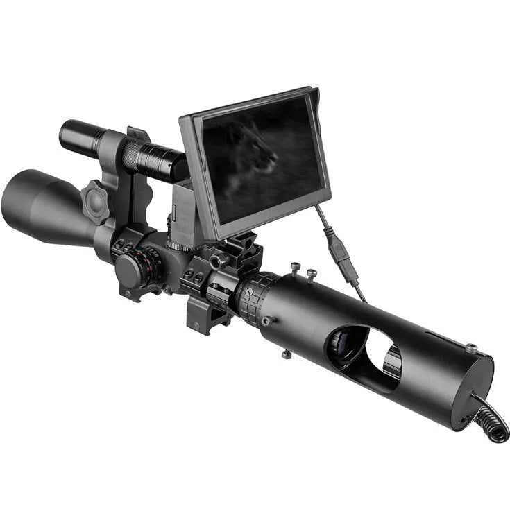 Black digital night vision goggles with 5 inch LCD display for 200 metre viewing distance