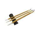 Three Chinese calligraphy brushes with woolen hair bristles and bamboo handles in different sizes