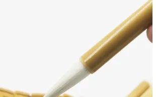 Three Chinese calligraphy brushes with woolen hair bristles and bamboo handles in different sizes