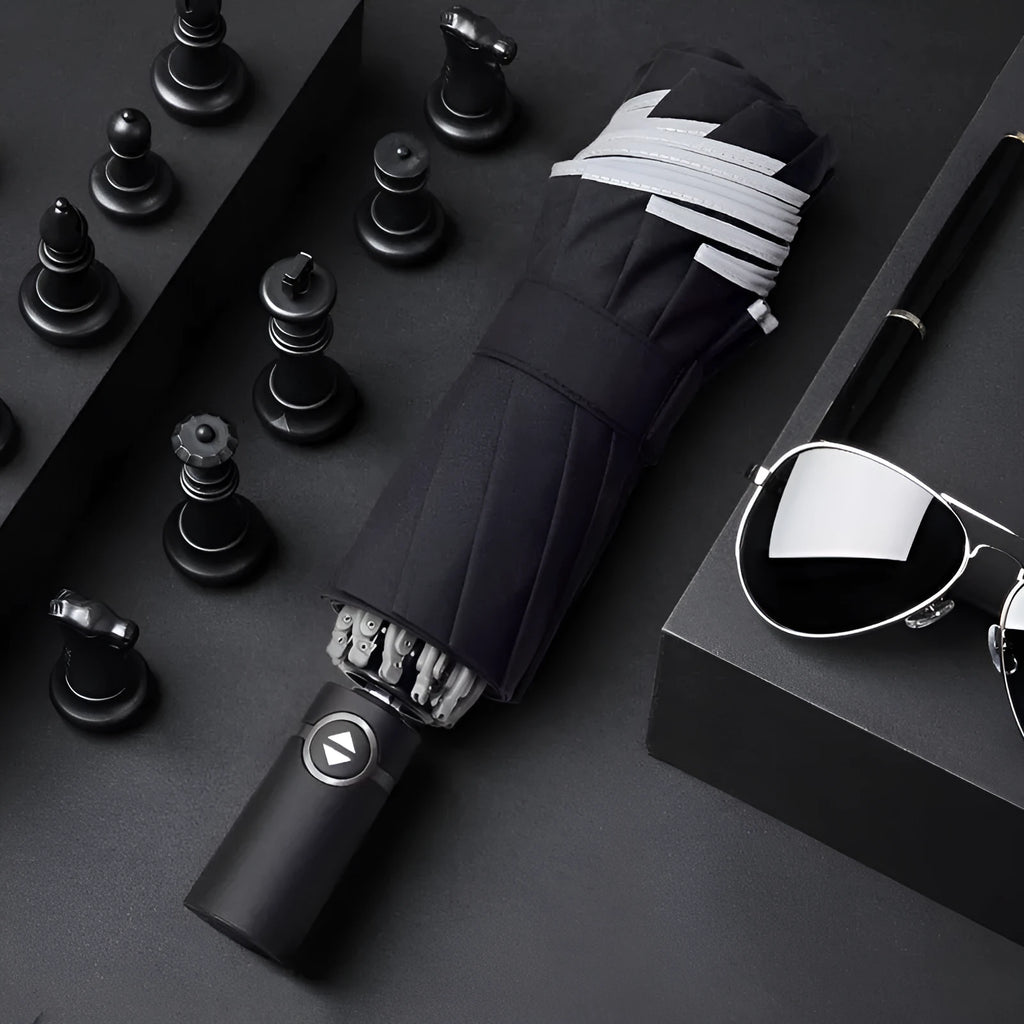 Automatic reverse umbrella with black canopy and plastic non-slip handle