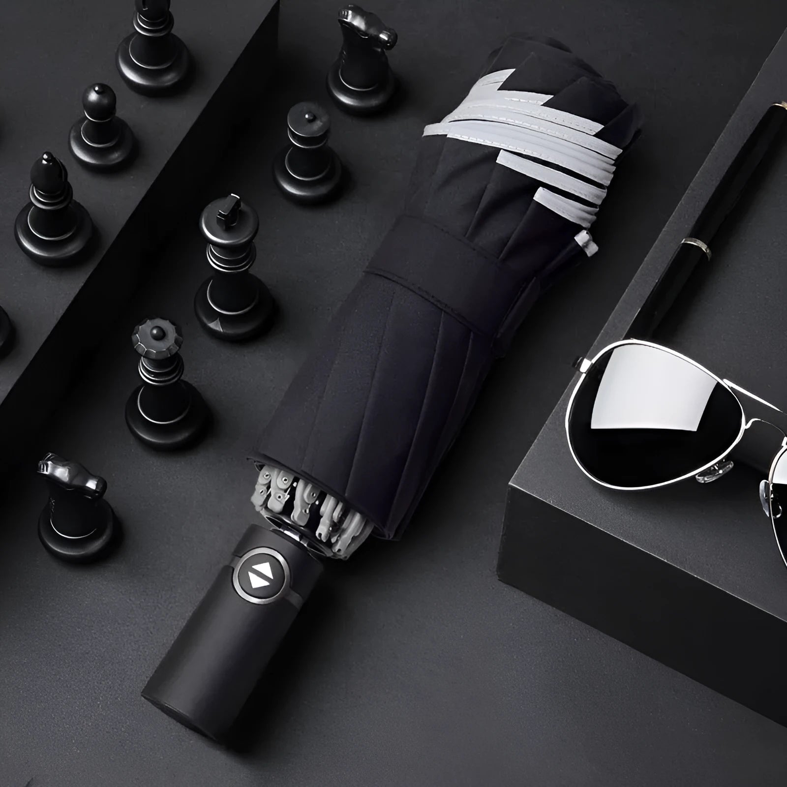 Automatic reverse umbrella with black canopy and plastic non-slip handle