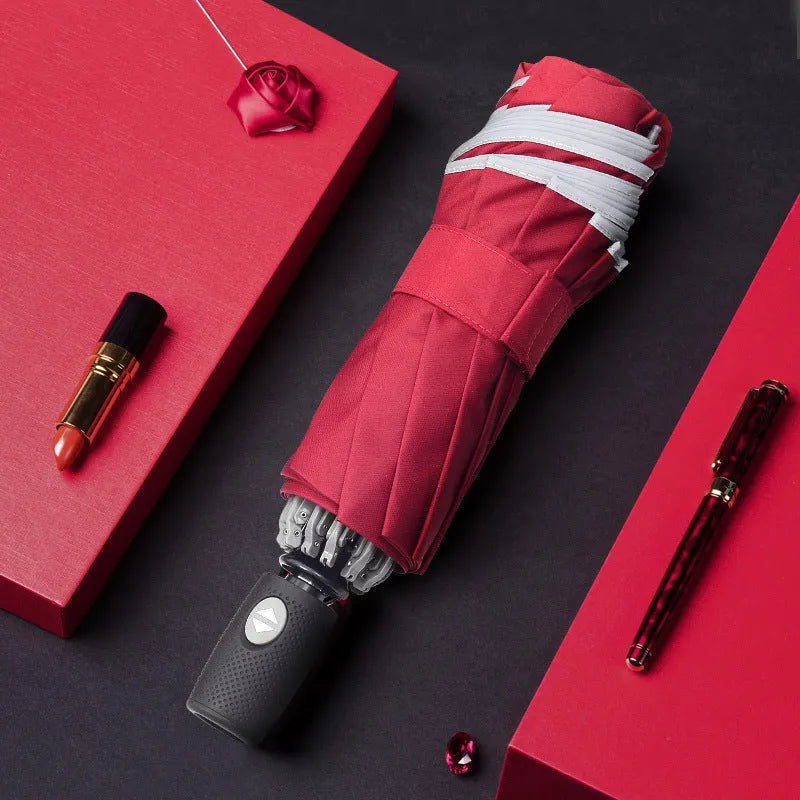 Automatic reverse umbrella with black canopy and plastic non-slip handle