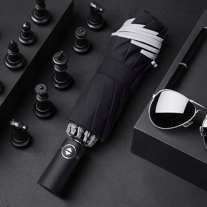 Automatic reverse umbrella with black canopy and plastic non-slip handle