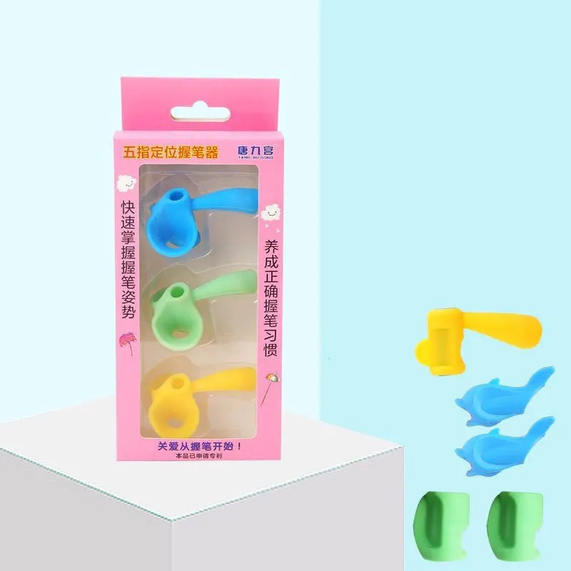 Children's pencil grip orthosis pen holder with ergonomic finger guides in multiple colour options