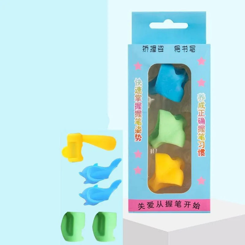 Children's pencil grip orthosis pen holder with ergonomic finger guides in multiple colour options