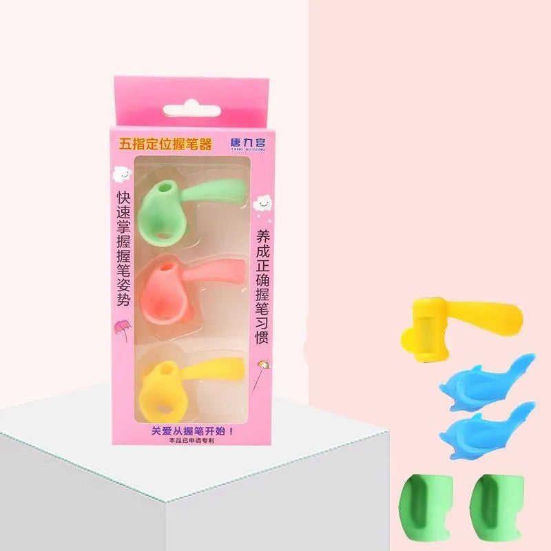 Children's pencil grip orthosis pen holder with ergonomic finger guides in multiple colour options