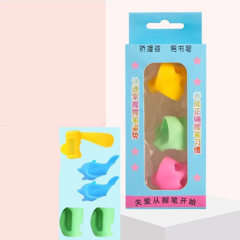 Children's pencil grip orthosis pen holder with ergonomic finger guides in multiple colour options